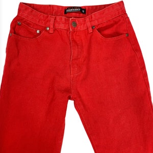 Vintage Red Denim Jeans Chams Bull Denim Jeans High Waisted Straight Leg Jeans Size 18, 26 Waist Cotton Jeans image 3