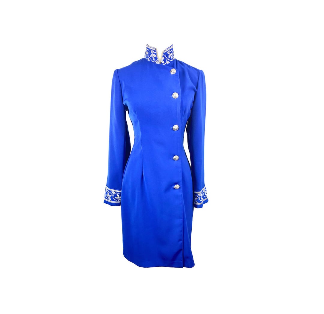 Vintage Long Coat 80's Clothing, Lew Magram,long Coat Blue Coat