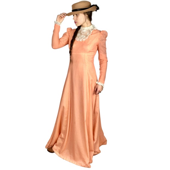 Vintage Gunne Sax Prairie Dress, Peach Pink, Lace… - image 2