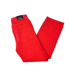 Vintage Red Denim Jeans Chams Bull Denim Jeans High Waisted Straight Leg Jeans Size 18, 26&quot; Waist Cotton Jeans