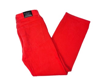 Vintage Red Denim Jeans, High Waisted Straight Leg, 26" Waist