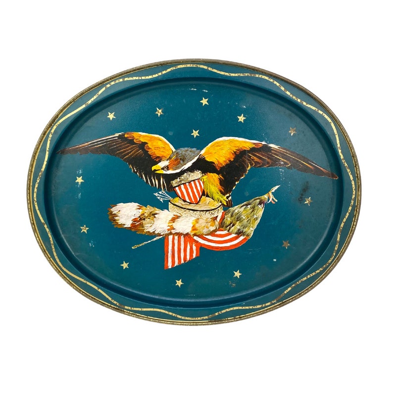 Vintage Eagle Decorative Tray United States Eagle Memorabilia, Vintage Housewares Medium Size Metal Tray, Decorative Trays image 1