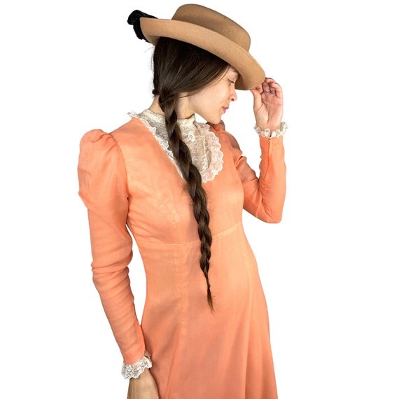 Vintage Gunne Sax Prairie Dress, Peach Pink, Lace… - image 3