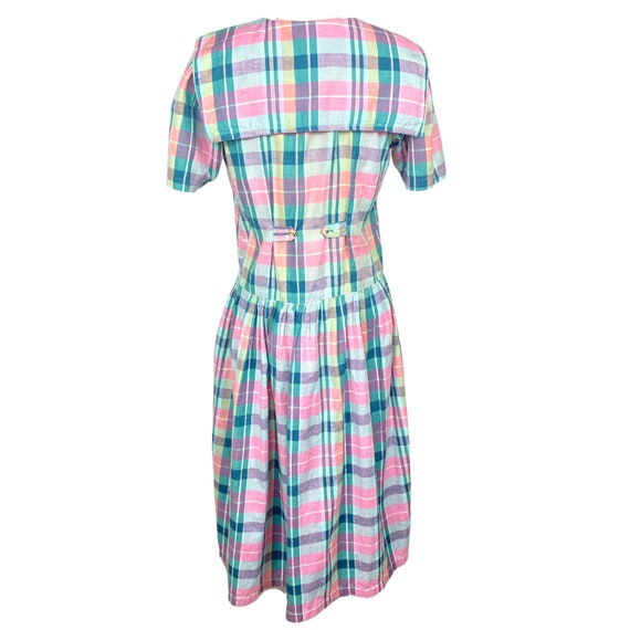 Vintage Dress Pastel Plaid Shirtwaist Dress with … - image 5