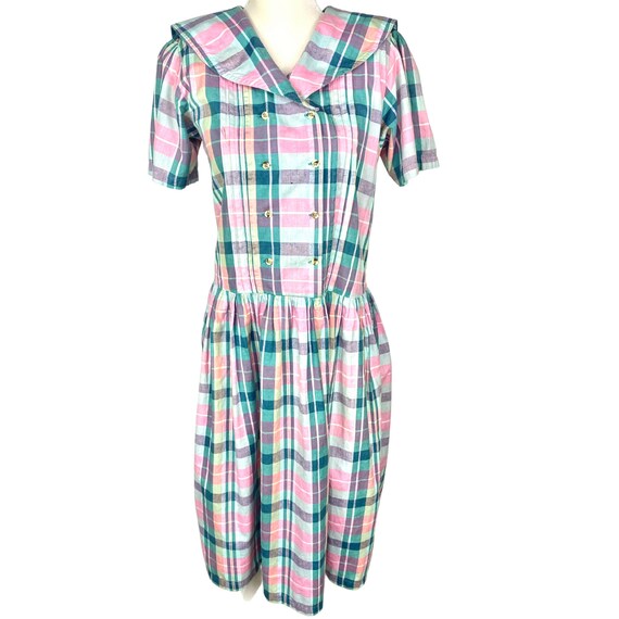 Vintage Dress Pastel Plaid Shirtwaist Dress with … - image 2