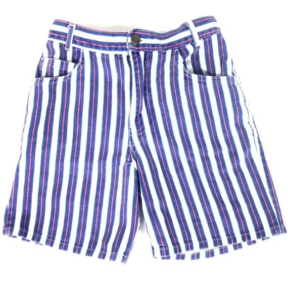 Vintage High Rise Shorts | 90's Pin Striped Jean … - image 2