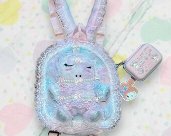 OOAK Upcycled Plush unicorn Fairy Kei fuzzy mini backpack