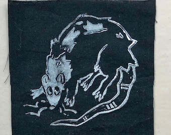 rat linocut patch - handmade sew on