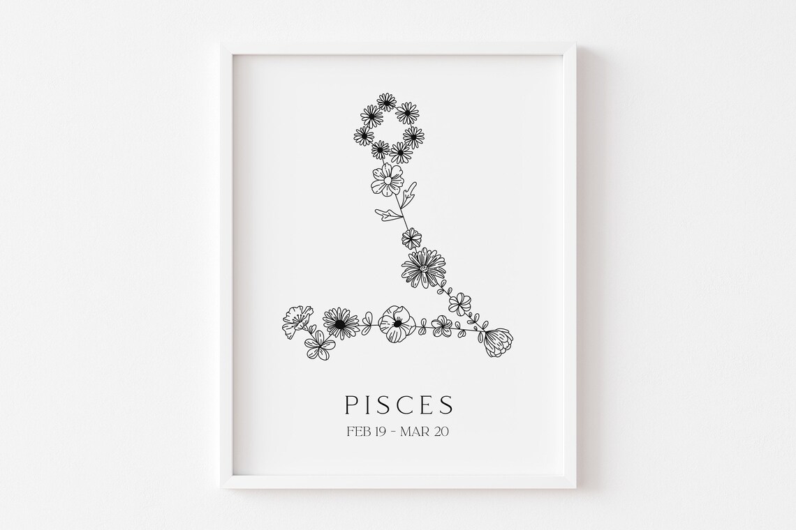 Pisces zodiac flower print Pisces gift Astrology poster canvas Etsy