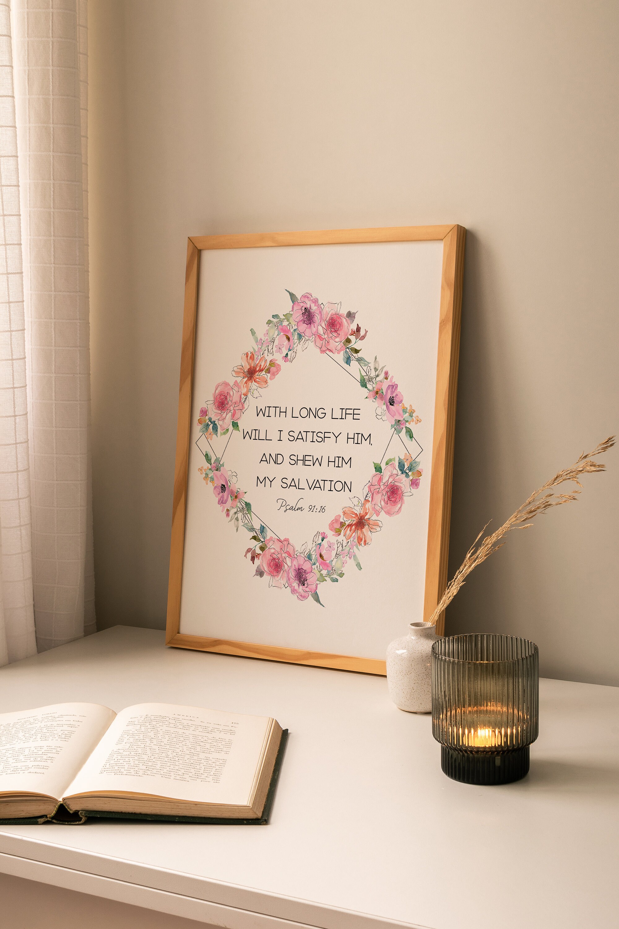 Psalm 9116 Scripture wall art Bible verse wall decor Etsy