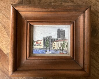 Agde - City view, pen and ink drawing, colored, 18 x 16 cm