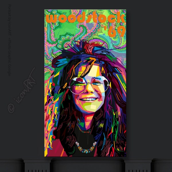 Edición Woodstock Varias personas icónicas. Evento: Arte Digital Janis o1- Mural Canvas XXL LoftArt Fabric Image Cupelly Blanket or Carpet
