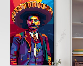 Emiliano ZAPATA personalized art print - Digital art on canvas - Wall ART - pop art - home wall decor, canvas, gift for her, gift for him