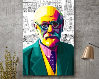 Sigmund Freud founder of psychoanalysis - Digital art on canvas - for home & office - pop art wall decor - canvas wall art gift art print