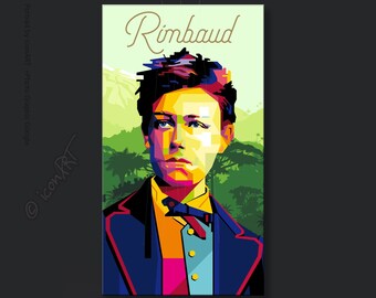 Wall ART Arthur Rimbaud digital art fine art canvas print for home office, big pop art personalized Housewarming gift for women, men