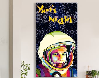 Weltraum-Pionier: Juri Gagarin - Digitales Porträt auf Leinwand -Geschenkidee für Astronauten Kosmonauten Raumfahrer Pop Art Grafik Wandbild