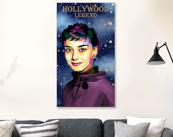 Pop art picture HOLLYWOOD LEGEND Event Edition Various Iconic Persons. Digital Art Audrey o1- Wall art canvas XXL LoftArt fabric or rug