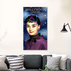 Pop art picture HOLLYWOOD LEGEND Event Edition Various Iconic Persons. Digital Art Audrey o1 Wall art canvas XXL LoftArt fabric or rug image 1