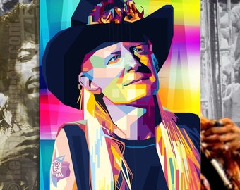 Johnny popart blues music icons picture cult(ure) for living room & office, business digital art on canvas or as "cozy, worldly art blanket"
