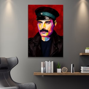 Freddie o3 musician digital art XXL framed canvas print for home and office - gift idea for music lovers pop art canvas for men or women