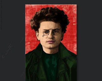 Leon Trotski or Trotsky portrait digital art on canvas print for home office, pop art personalized Housewarming gift for women, men, wallart