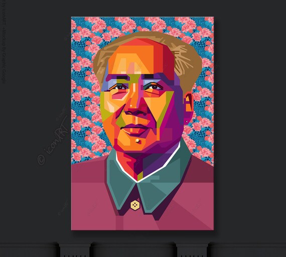 Mao Tse-tung Wandbild Pop Art Bilder für Büro - Digital Art Kunstdruck auf Leinwand Wand-Deko  China Bild für Zuhause & Geschenk für Freund