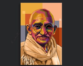 Wandbild Mahatma Gandhi Pop Art Kunst Bilder für Zuhause, Büro oder Hotel XXL Grafik Geschenk Kunstdruck Digital Art Leinwand auf Rahmen