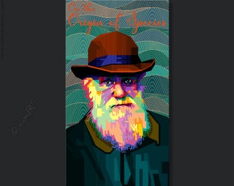 Charles Darwin Kunstdruck Geschenk für Naturwissenschaftler personalisiertes Pop Art Wandbild Digital Art - Leinwand auf Rahmen Home & Büro