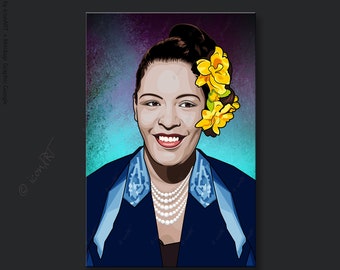 Portrait "Billie |o1" Legende der Jazzmusik - Digital Art auf Leinwand, Pop Art Bilder für Büro & Zuhause, Kunstdruck, Wandbild, Geschenk