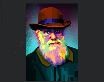 Charles Darwin Pop art icons pictures cult(ure) for living room & office, business digital art on canvas or as "cozy, worldly art blanket"