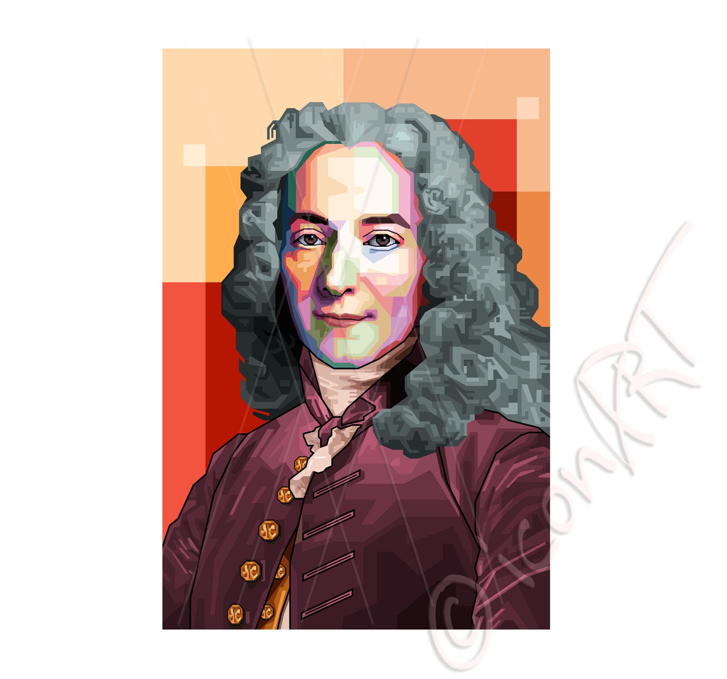 Voltaire geometric portrait digital art on canvas print big Etsy