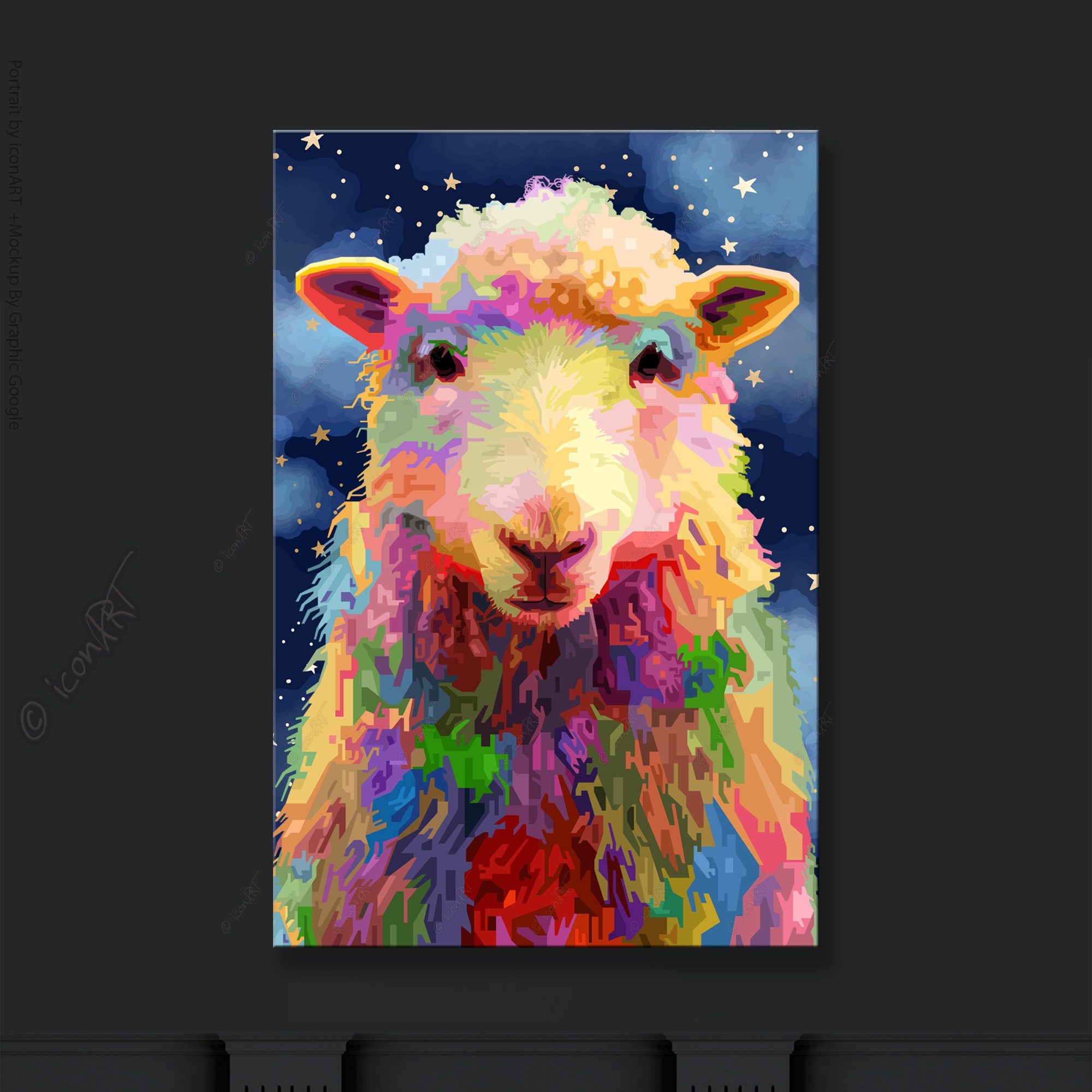 Sheep Rainbow - Pink - Nature - Iconart, XXL Wallart - Digital Art
