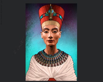Nofretete Ägypten Pop Art Portrait Bild Kult(ur) für Wohnzimmer & Büro Wandbilder Digital Art auf Leinwand, Decke o. Teppich personalisiert