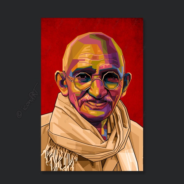 Mahatma Gandhi Pop Art Kunst Bilder für Zuhause, Büro oder Hotel XXL Grafik Geschenk Kunstdruck Wandbild Digital Art Leinwand auf Rahmen
