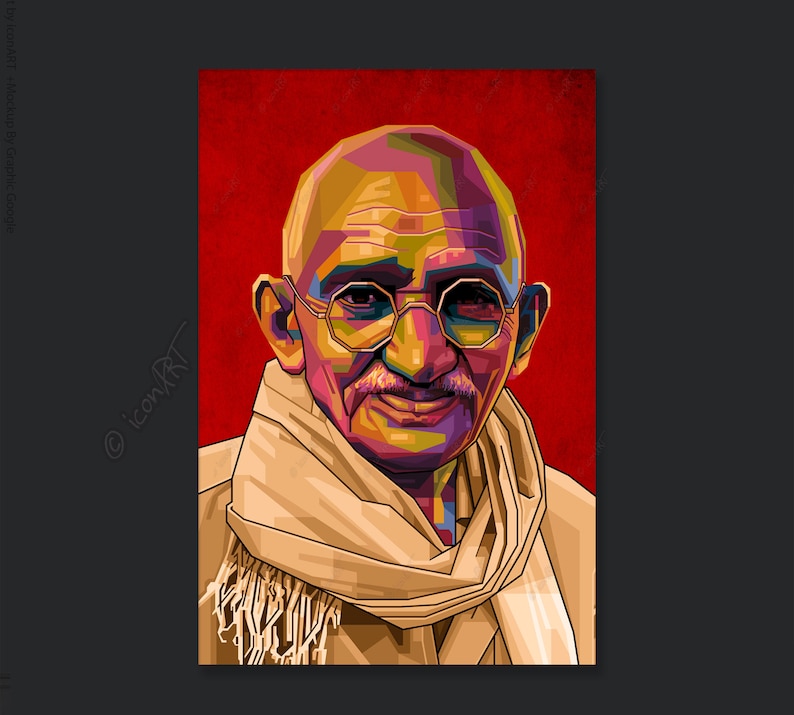 Mahatma Gandhi Pop Art Kunst Bilder für Zuhause, Büro oder Hotel XXL Grafik Geschenk Kunstdruck Wandbild Digital Art Leinwand auf Rahmen image 1