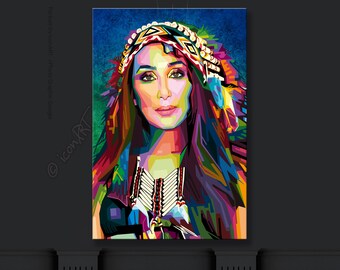 Portrait "Cherilyn" Musiker Bild - Digital Art auf Leinwand für Wohnzimmer und Büro. Pop Art Bilder, Geschenke für Frauen oder Geschenk Mann