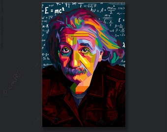 Portrait "Albert o1" physicists gift, Pop art icons pictures cult(ur) for living room, hallway & office, digital art on canvas, personalized