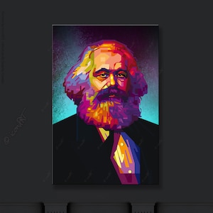 Karl Marx Pop Art Portrait Wall ART cult(ure) digital art print on framed canvas gifts for retirement economist, philosopher & journalists