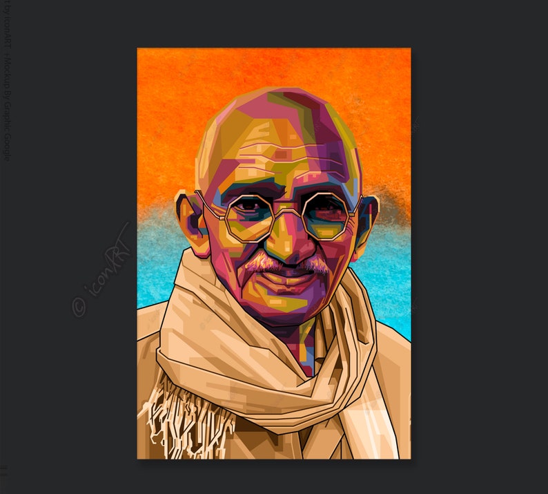 Mahatma Gandhi Pop Art Kunst Bilder für Zuhause, Büro oder Hotel XXL Grafik Geschenk Kunstdruck Wandbild Digital Art Leinwand auf Rahmen image 3