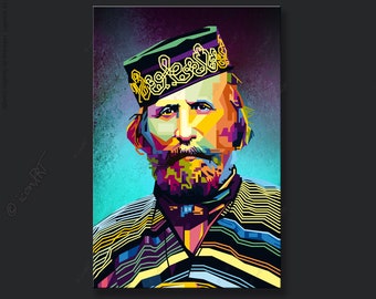 Giuseppe Garibaldi Pop art icons picture cult(ure) for living room, hallway & office, digital art on canvas, personalized gift for women men