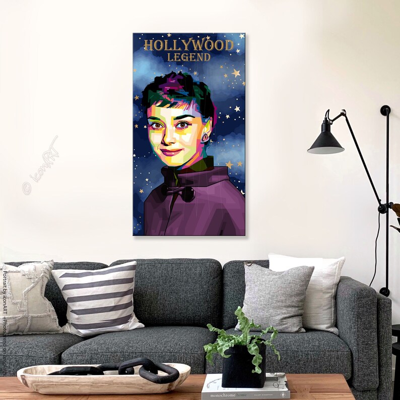 Pop art picture HOLLYWOOD LEGEND Event Edition Various Iconic Persons. Digital Art Audrey o1 Wall art canvas XXL LoftArt fabric or rug image 1