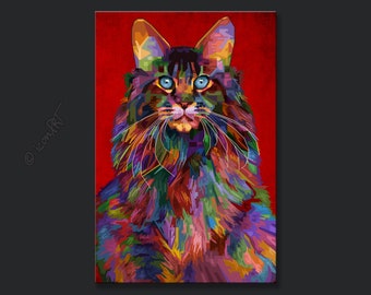 Male Cat - color Pop art Kitten picture cult(ure) for living room & office, business digital art on canvas or as "cozy, worldly art blanket"