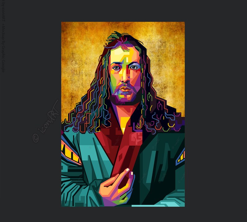 Albrecht Durer pop art picture XXL icon culture for living room & office, business digital art on canvas or as cozy, worldly art blanket Golden Grunge