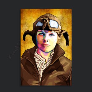 Amelia Earhart first female aviator - Digital art on canvas for Home & Office, Wall Art - big XXL pop art - gift women, men - Framed Canvas