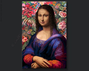 Mona Lisa - Da Vinci - digital art XXL framed canvas print for home and office - gift idea for music lovers pop art canvas for men or women