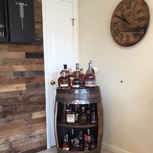 Bourbon barrel liquor bar display case. Whiskey barrel cabinet Buffalo Trace, authentic barrels Handcrafted From A Reclaimed Whiskey Barrel image 6