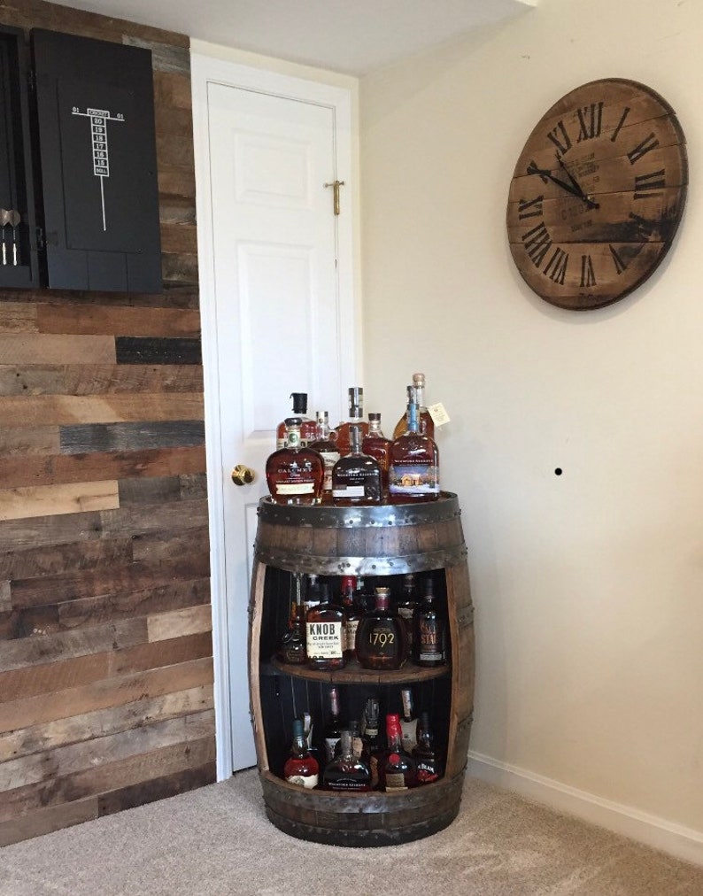 Bourbon barrel liquor bar display case. Whiskey barrel cabinet Buffalo Trace, authentic barrels Handcrafted From A Reclaimed Whiskey Barrel image 6