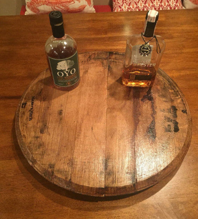 Bourbon Barrel Lid Lazy Susan authentic Buffalo Trace, Jack Daniels, Jim Beam, Clermont Springs, and Makers Mark distillery stamps image 1