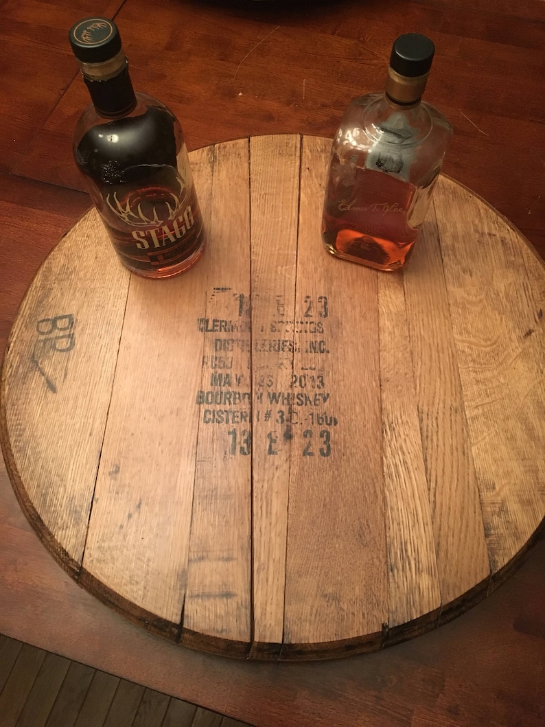 Bourbon Barrel Lid Lazy Susan authentic Buffalo Trace, Jack Daniels, Jim Beam, Clermont Springs, and Makers Mark distillery stamps image 2