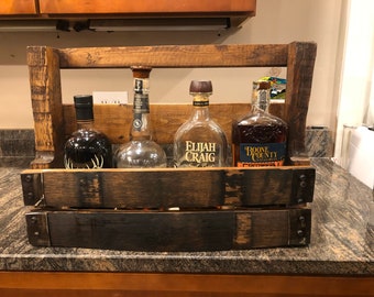 Bourbon bottle or wine bottle oak holder prefect for the rustic home.